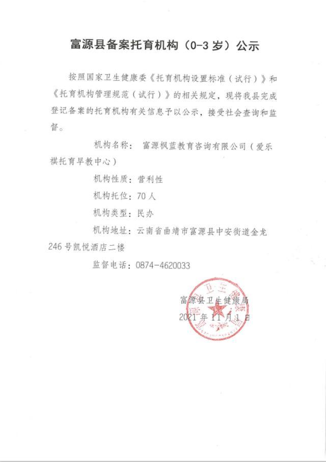 富源縣衛(wèi)生健康局關(guān)于富源楓藍(lán)教育咨詢(xún)備案信息的公示